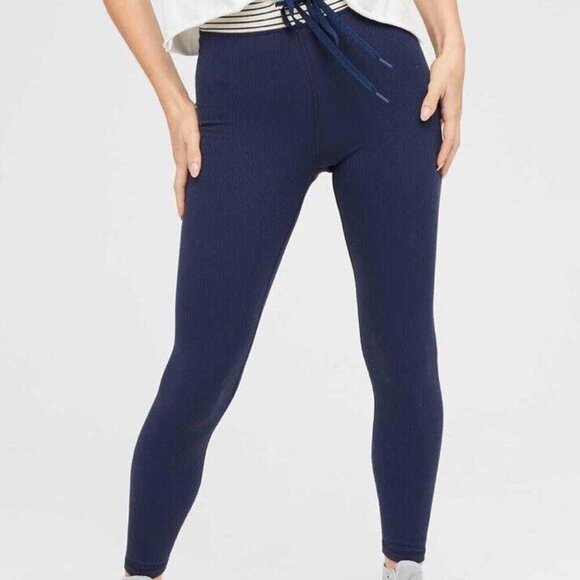 Aerie Blue Ribbed Drawcord Athletic 7/8 Leggings Jogger Stripe Size Medium - Picture 1 of 12